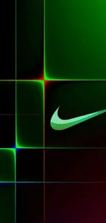 Vibrant mobile wallpaper featuring a neon Nike logo on a geometric grid.