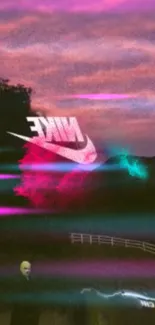 Nike logo with dynamic neon and pastel colors in a stylish wallpaper.