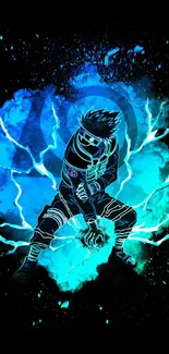 Dynamic anime ninja wallpaper with electric blue theme.