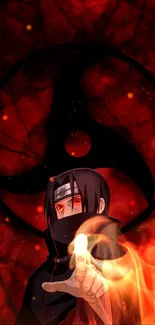 Anime ninja character with red background wallpaper.