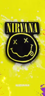 Nirvana smiley logo on vibrant yellow background wallpaper.