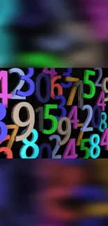 Vibrant mobile wallpaper with colorful numbers on a black background.