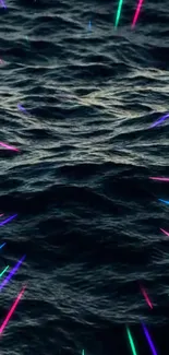 Vibrant ocean waves with neon streaks for mobile wallpaper.