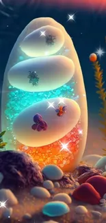 Fantasy ocean wallpaper with glowing corals and sea creatures.