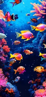 Vibrant underwater scene with colorful ocean fish and coral.