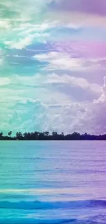 Vibrant gradient over ocean with pastel sky.