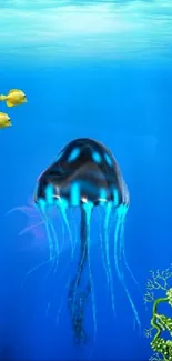 Vibrant underwater scene with jellyfish and fish.