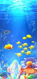 Bright ocean scene with colorful fish and coral reef, perfect mobile wallpaper.