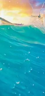 Vibrant ocean splash at sunset wallpaper.