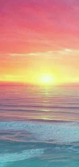 Vibrant sunset over tranquil ocean waves wallpaper.