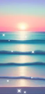 Pastel ocean sunset wallpaper with serene waves and glowing horizon.