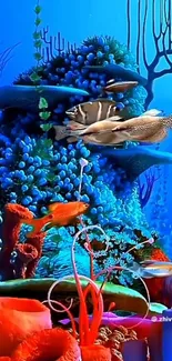 Colorful underwater coral scene with vibrant marine life.