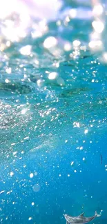 Underwater ocean scene with vibrant blue and marine life.