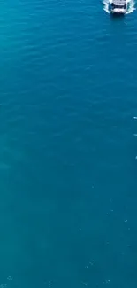 Turquoise ocean with a distant boat on a sunny day.