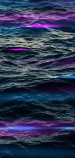 Vibrant ocean-inspired mobile wallpaper with abstract purple and blue waves.