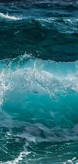 Vibrant ocean wave with teal hues and white foam, capturing the essence of the sea.