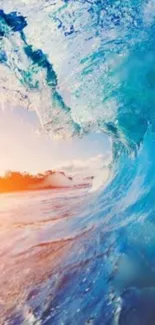 Vibrant ocean wave with sunset hues for mobile wallpaper.