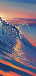 Vibrant blue and orange sunset wave wallpaper.