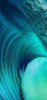 Vibrant blue and green ocean wave mobile wallpaper.