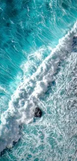 Beautiful aquamarine ocean waves with foamy surf.