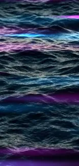 Vibrant ocean waves with blue and purple hues.