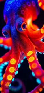 A vibrant neon octopus with colorful tentacles in an artistic design.