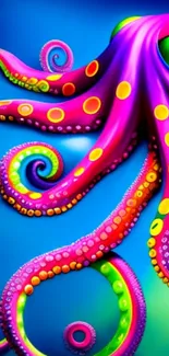 Vibrant octopus with colorful tentacles on a blue background.