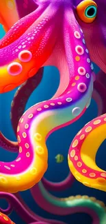 Vibrant octopus art with colorful tentacles in an ocean setting.