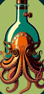 Colorful octopus in whimsical bottle illustration wallpaper.