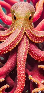 Vibrant octopus surrounded by colorful coral in ocean scene.