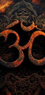 Fiery Om symbol with dark mandala background, perfect for mobile wallpaper.