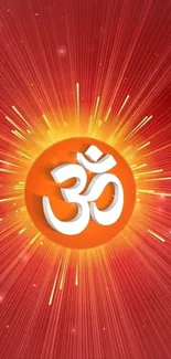 Radiant Om symbol wallpaper with vibrant orange and yellow hues.