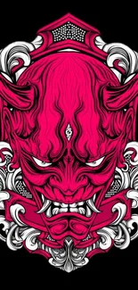 Vibrant pink Oni mask mobile wallpaper with intricate design.