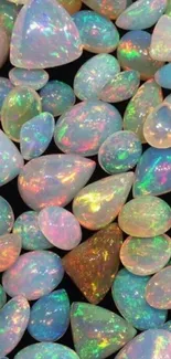 Vibrant opal gemstones creating a colorful and elegant mobile wallpaper.