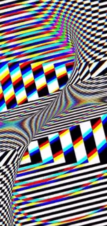 Colorful optical illusion wallpaper with vibrant stripes.