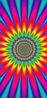 Vibrant optical illusion with colorful psychedelic design.