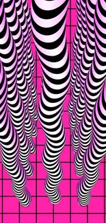 Black and white striped pattern on pink background.