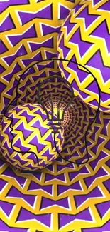 Colorful wallpaper with zigzag optical illusion pattern in purple and yellow.