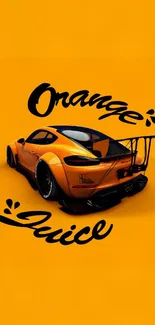 Bright orange sports car on vibrant background.