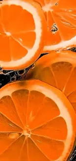 Close-up of vibrant and juicy orange citrus slices in water.