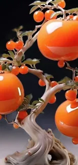 Mobile wallpaper of vibrant orange bonsai fruit art