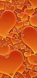 Vibrant orange hearts pattern wallpaper for mobile.