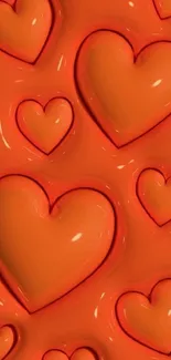 Vibrant 3D orange hearts on mobile wallpaper.