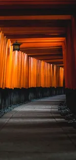 Orange pathway with wooden columns and lantern.