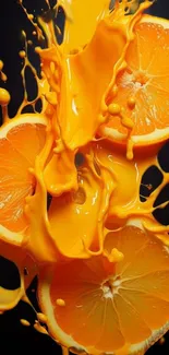 Orange slices with splash of juice in vivid color.