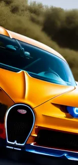 Vibrant orange sports car artwork with sleek design.