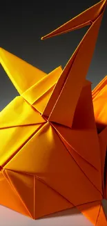 Orange origami design on a mobile wallpaper background.