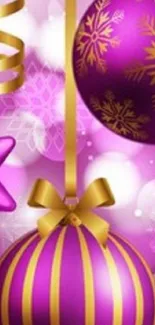 Purple and gold Christmas ornament wallpaper.