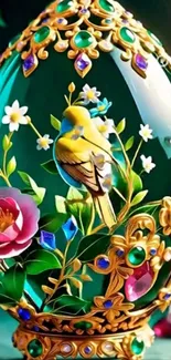 Vibrant floral pattern with ornate bird design.