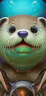 Vibrant digital art of an otter with purple and blue hues.